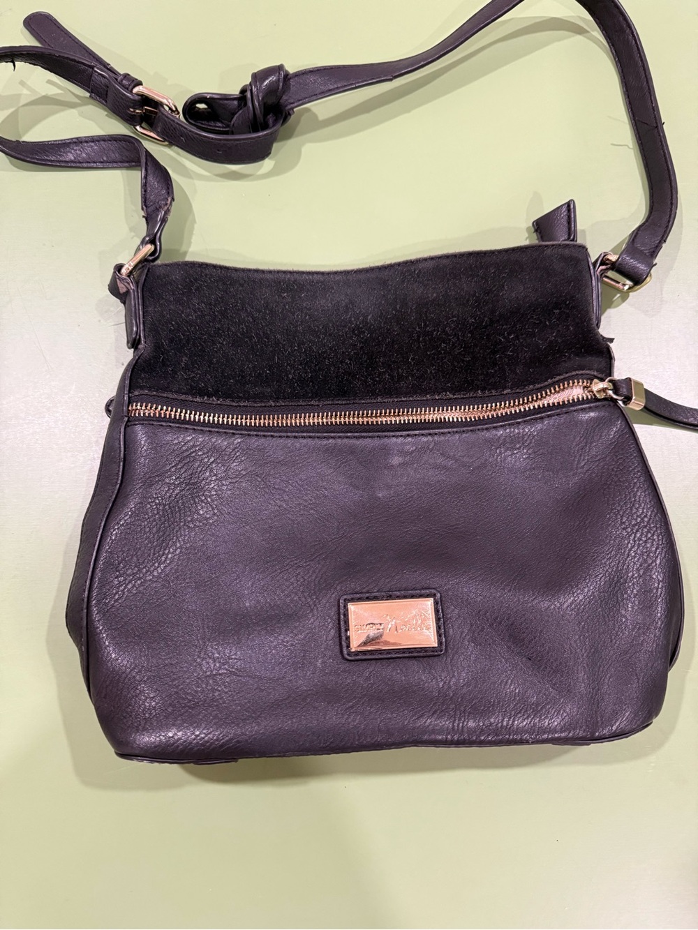 Simply Noelle Black Crossbody with Suede Accent and Gold Hardware